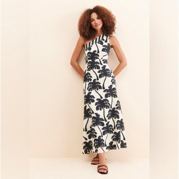 FARM Rio One Shoulder Linen Palm Tree Dress Size Petite XS - Picture 1 of 9